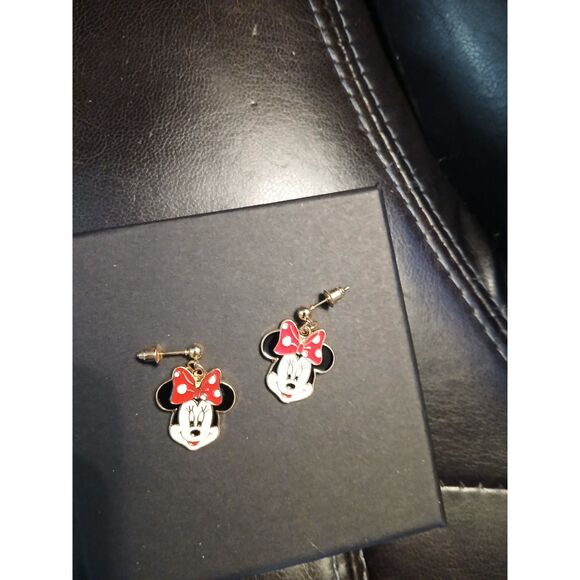 Minnie Mouse Dangle Earrings Metal Red Polka Dot Bow - Picture 7 of 7